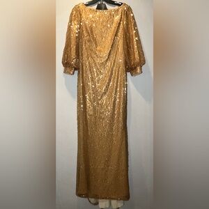 Stunning Badgley Mischka Gold Sequin Evening Gown